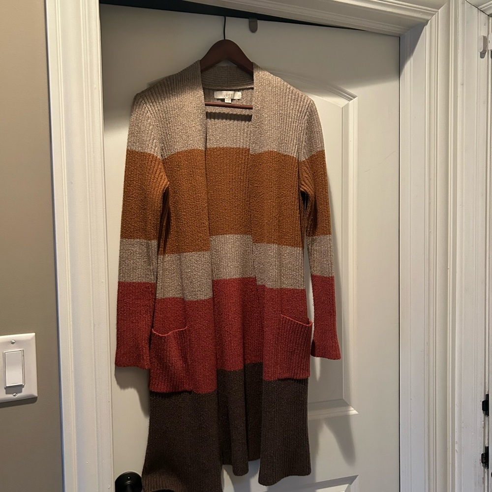 Loft color block long open sweater